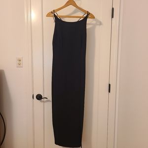 Vintage 90s Casual Corner Spaghetti Strap Cross Back Black Dress Size 12